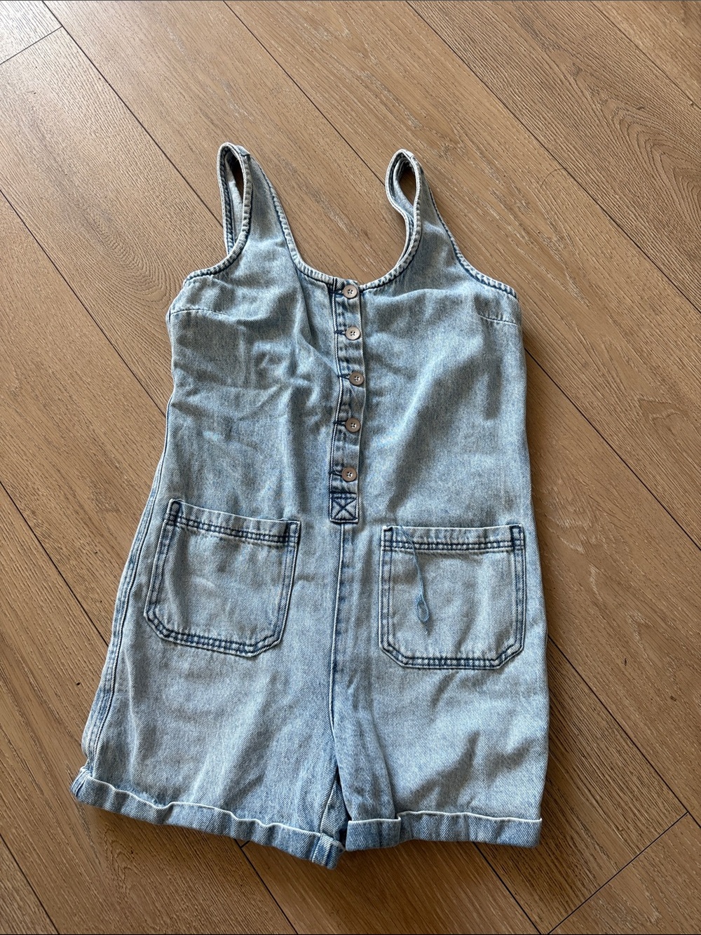 Light Blue Denim Button-Front Romper